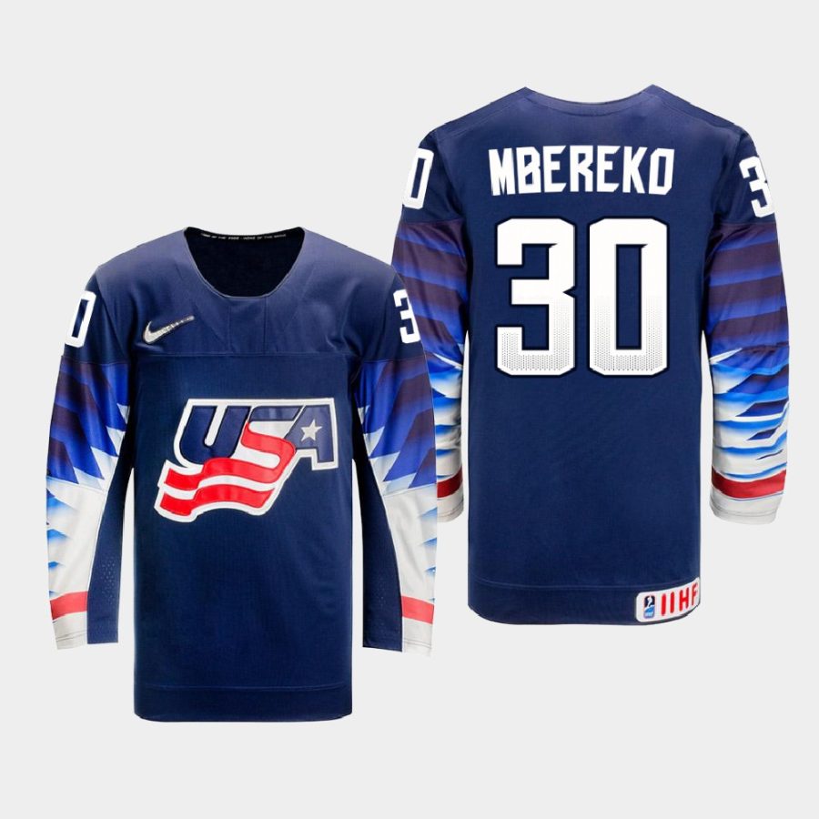 usa team kaidan mbereko 2021 iihf u18 world championship away jersey navy