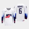 usa team luke hughes 2021 iihf u18 world championship home jersey white