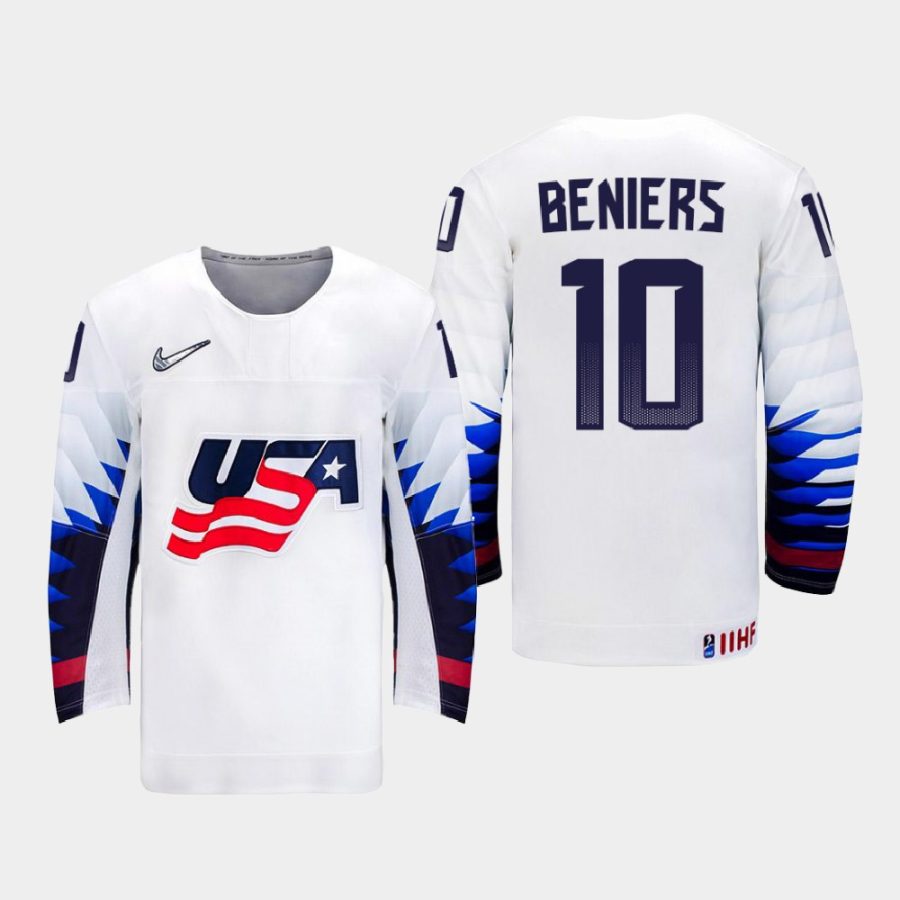 usa team matty beniers 2021 iihf world championship home jersey white