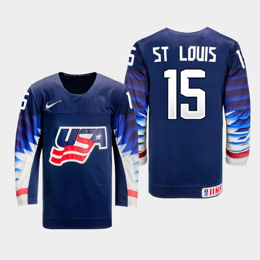 usa team ryan st. louis 2021 iihf u18 world championship away jersey navy