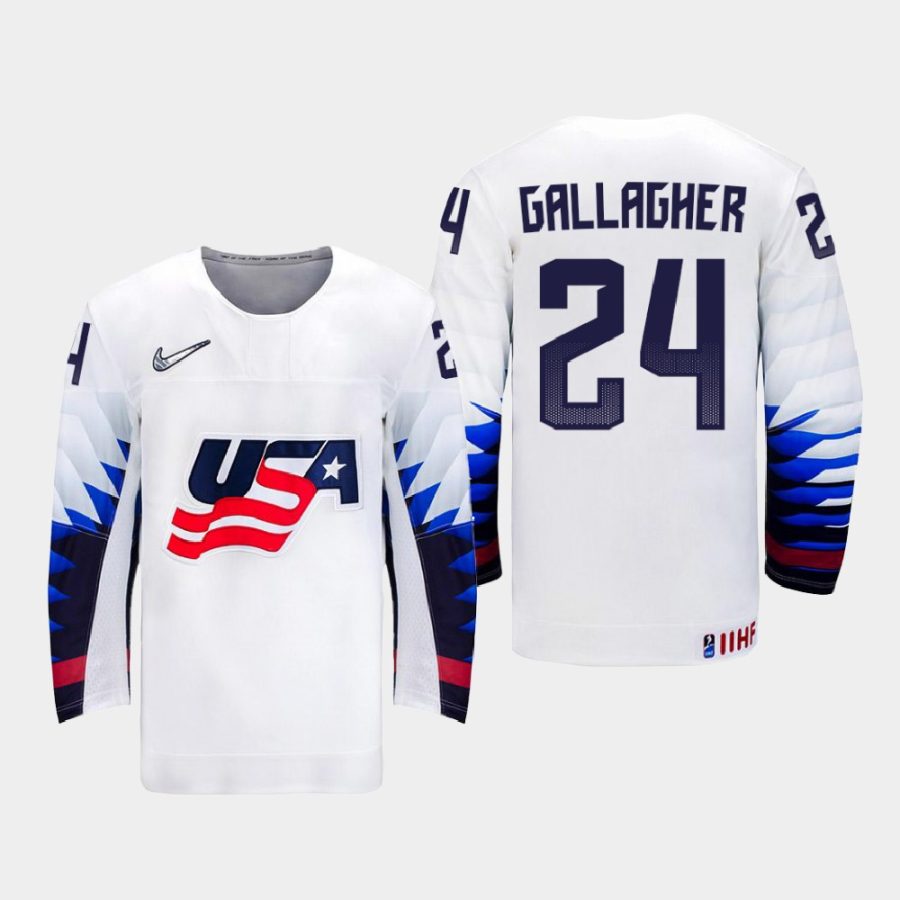 usa team ty gallagher 2021 iihf u18 world championship home jersey white