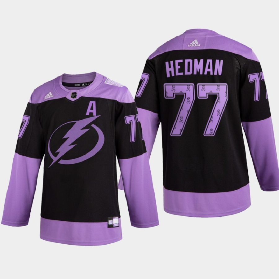 victor hedman lightning black purple 2020 hockey fights cancer ribbons jersey