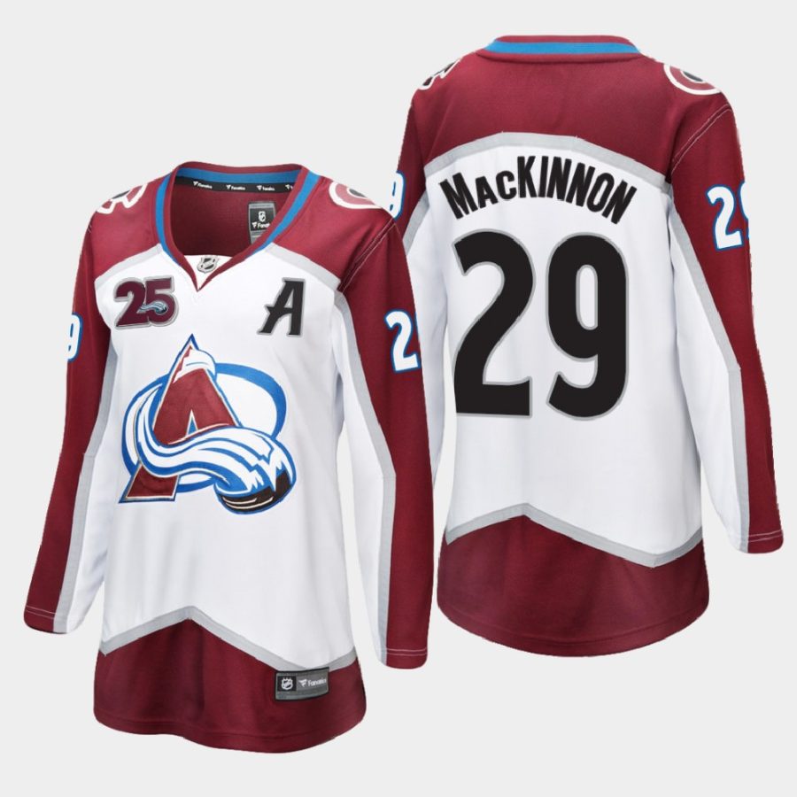 women avalanche nathan mackinnon white 2020 21 25th anniversary away jersey