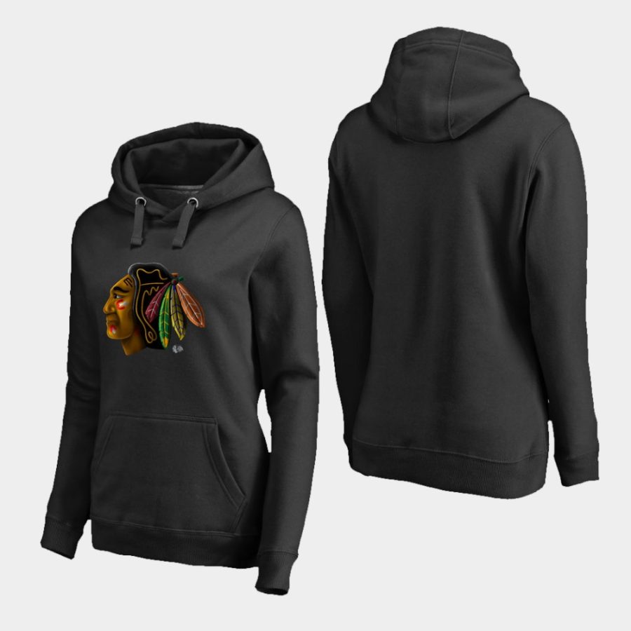 women blackhawks black midnight mascot primary hoodie