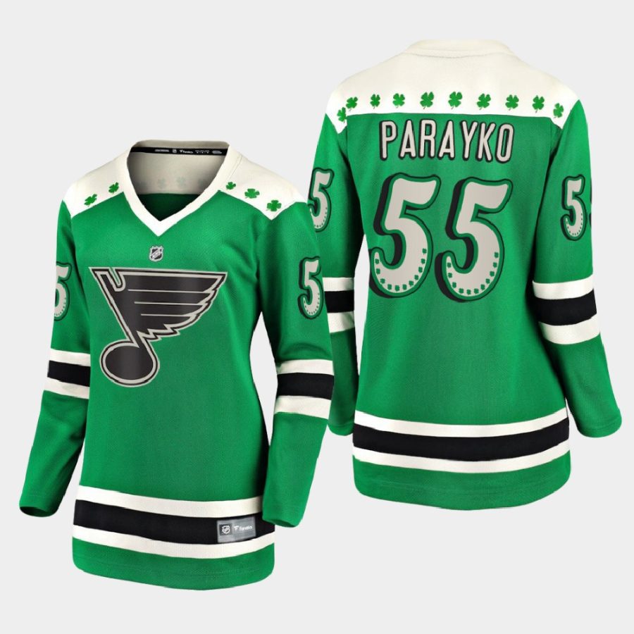 women blues colton parayko green 2021 st. patricks day jersey