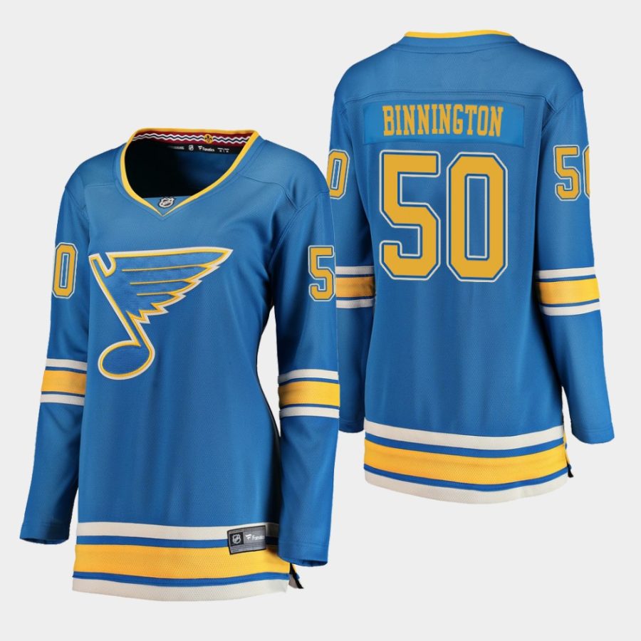 women blues jordan binnington blue alternate breakaway player jersey