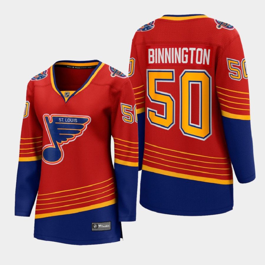 women blues jordan binnington red 2020 21 reverse retro special edition breakaway player jersey