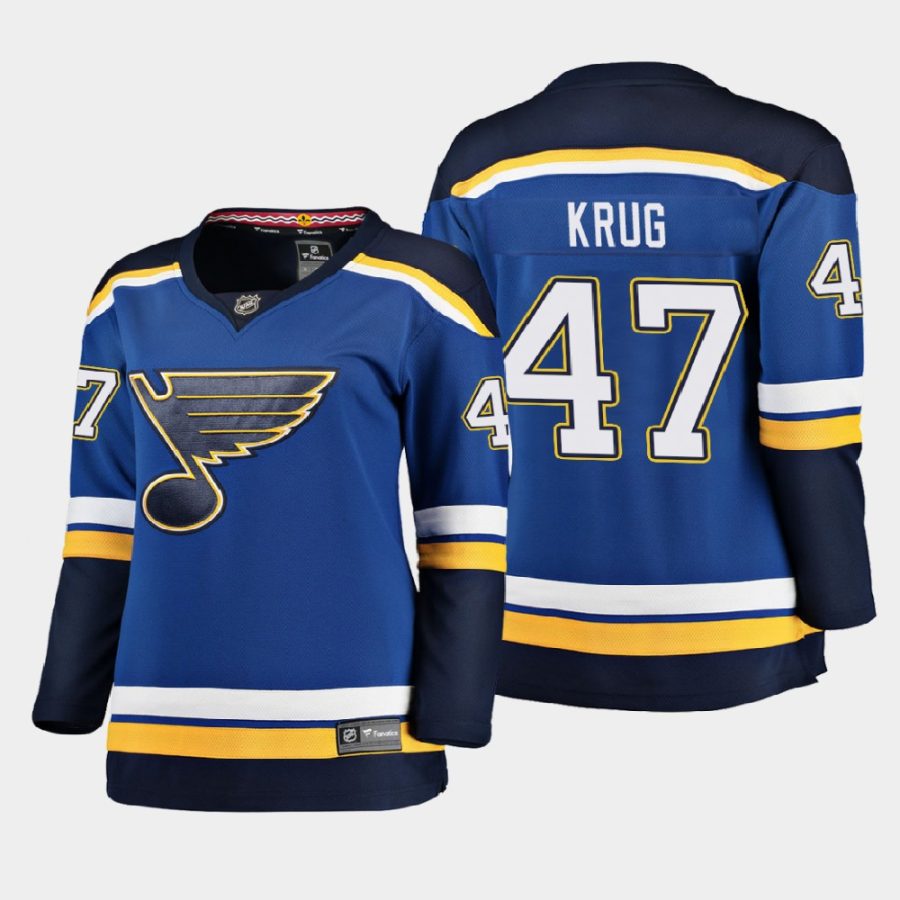 women blues torey krug blue 2020 21 home breakaway player jersey