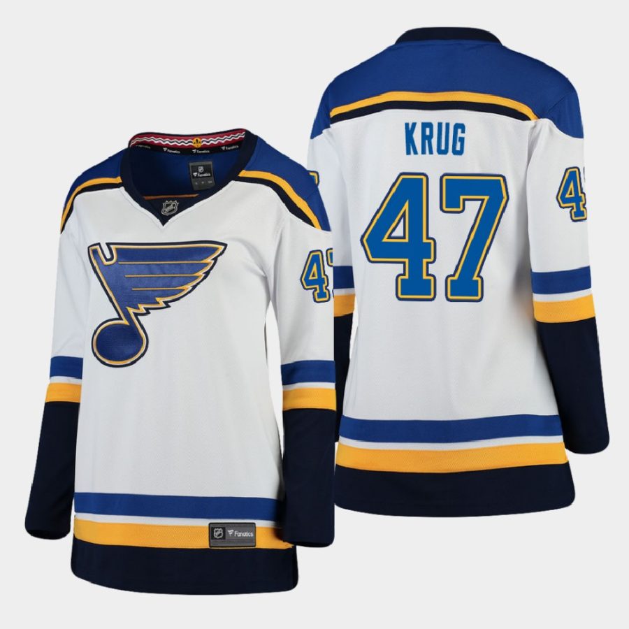 women blues torey krug white 2020 21 away breakaway player jersey