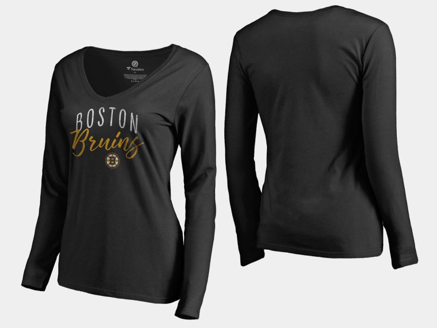 women bruins black graceful long sleeve v neck t shirt