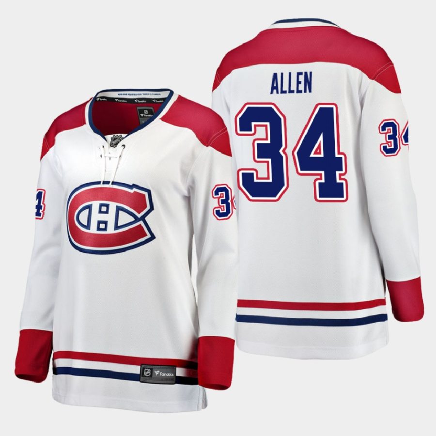 women canadiens jake allen white 2020 21 away breakaway player jersey