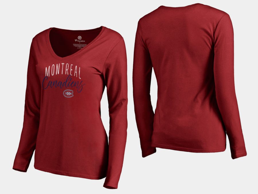 women canadiens red graceful long sleeve v neck t shirt