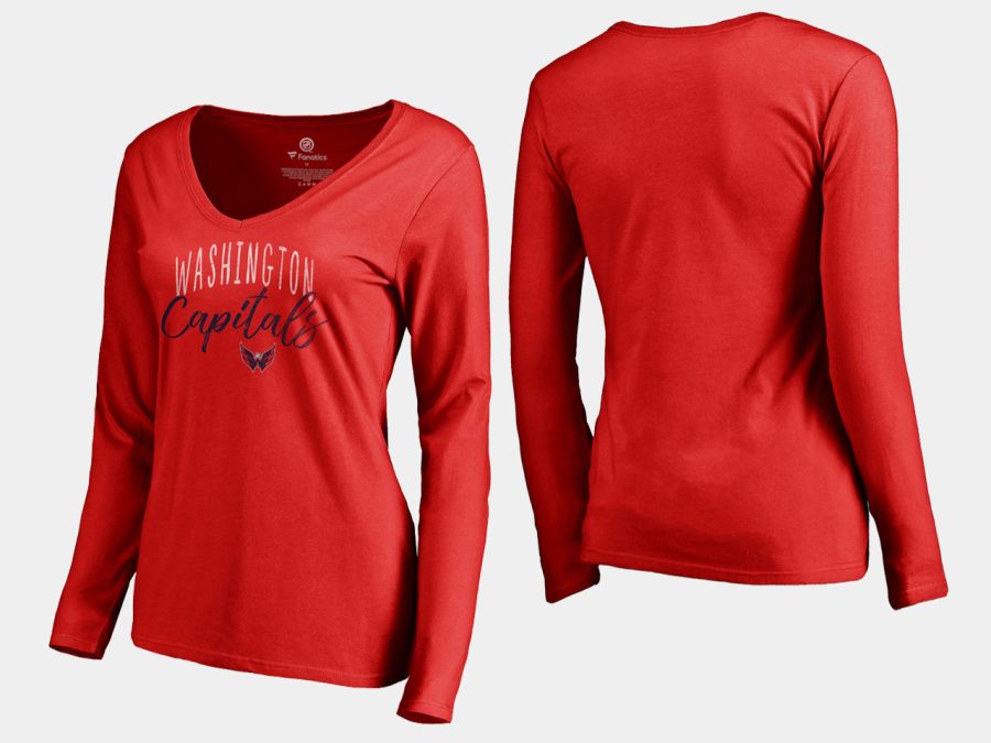 women capitals red graceful long sleeve v neck t shirt