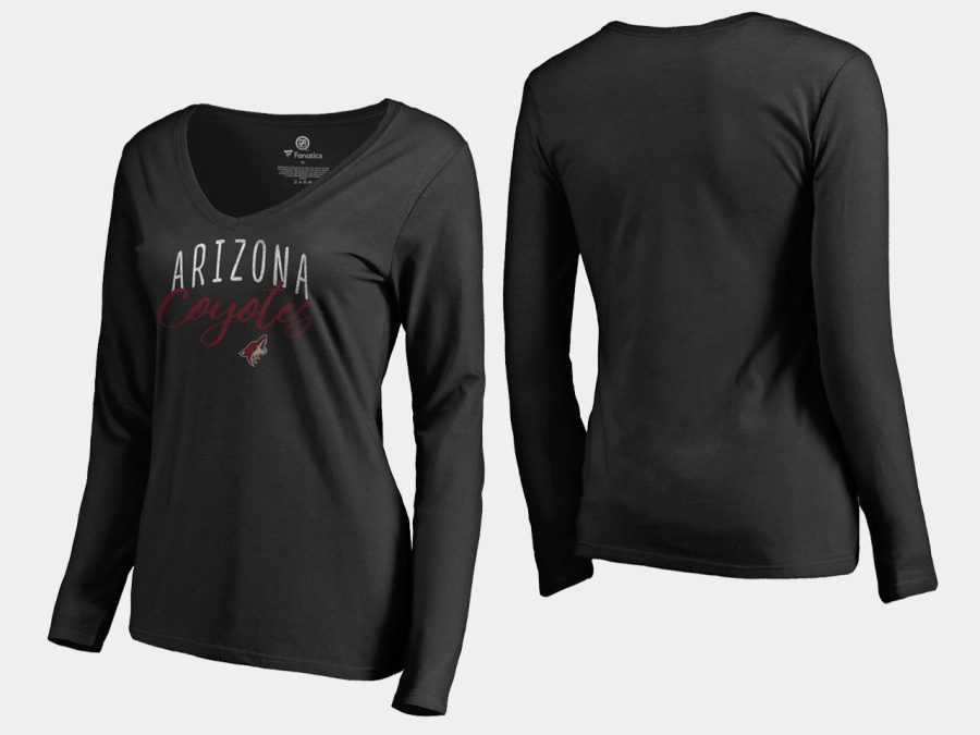 women coyotes black graceful long sleeve v neck t shirt