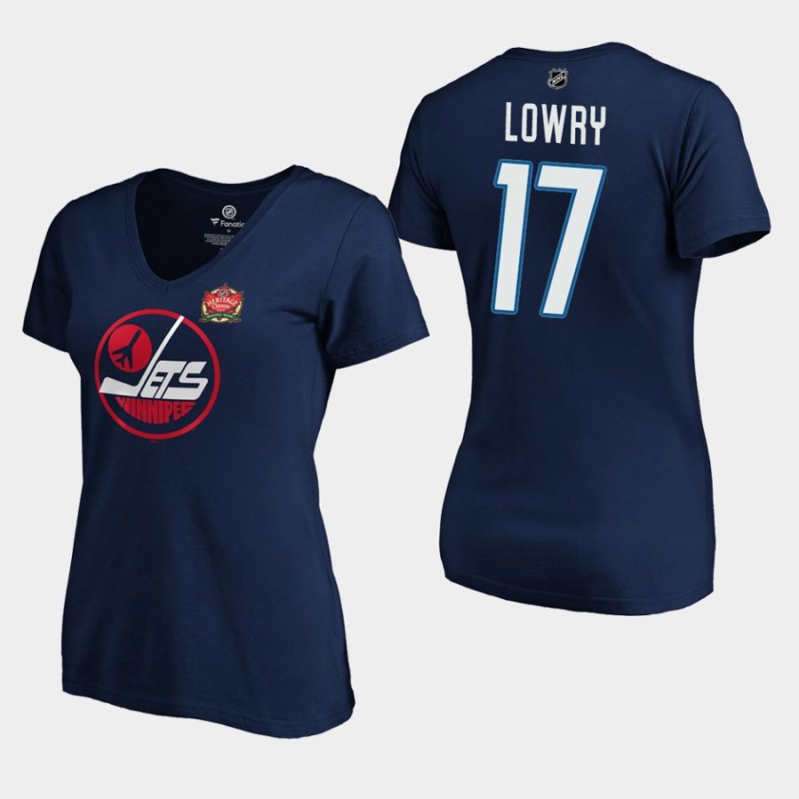 women jets adam lowry navy 2019 heritage classic primary logo t shirt