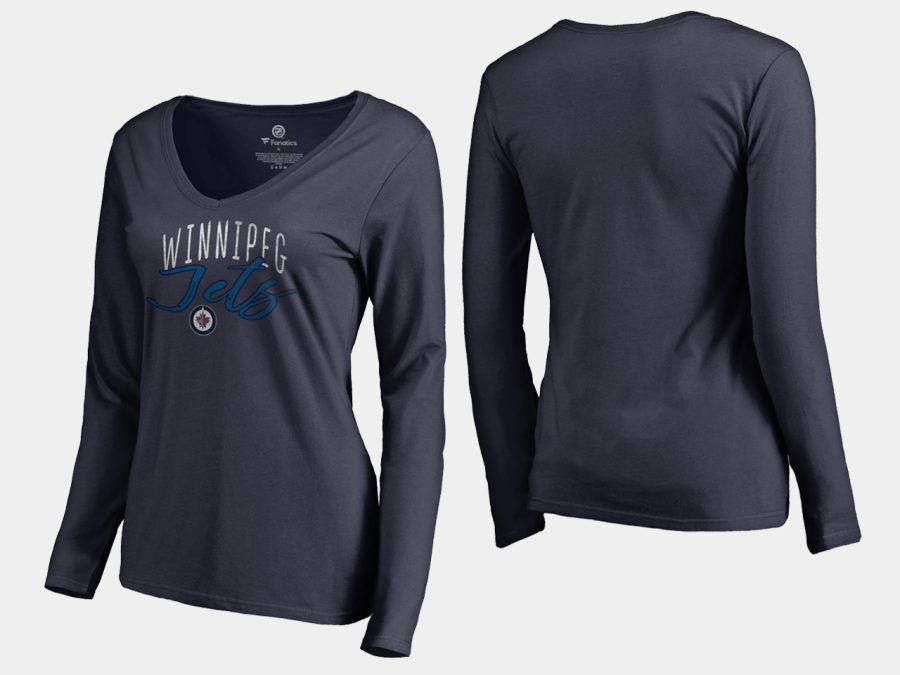 women jets navy graceful long sleeve v neck t shirt