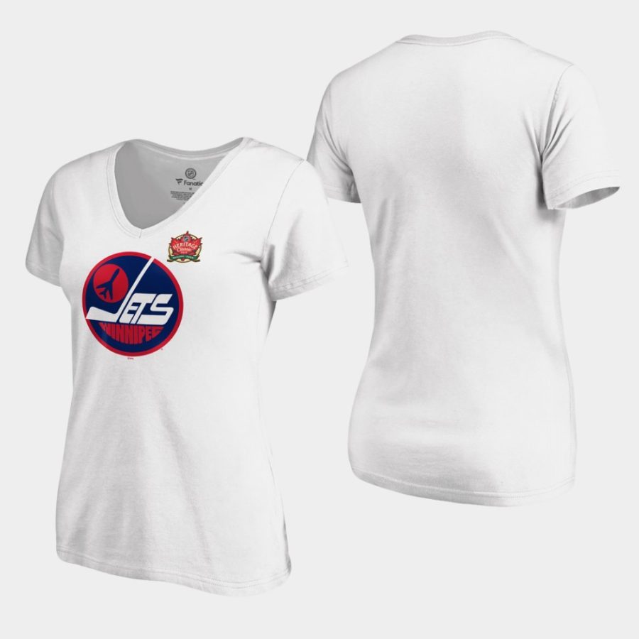 women jets white 2019 heritage classic primary logo v neck t shirt