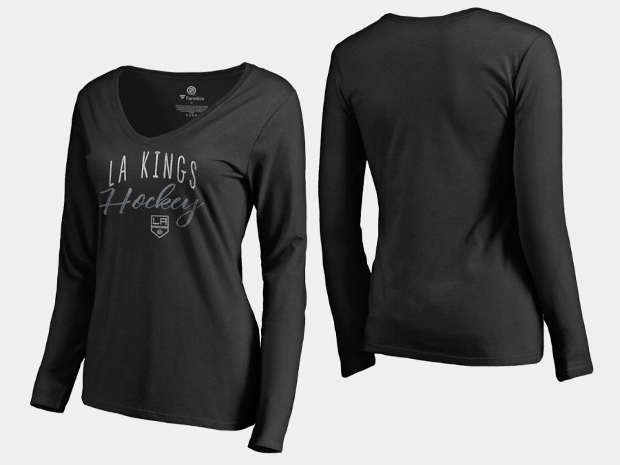 women kings black graceful long sleeve v neck t shirt