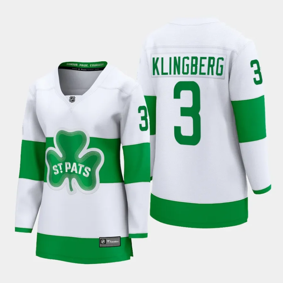 women maple leafs john klingberg white 2024 st. patricks alternate premier breakaway player jersey