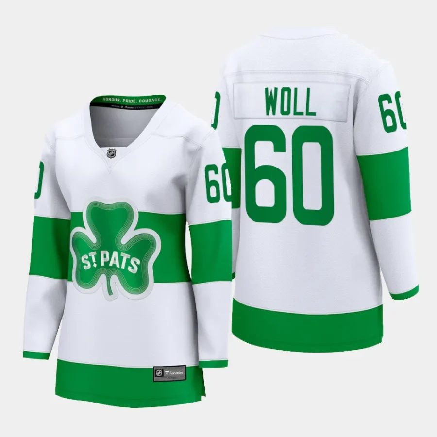 women maple leafs joseph woll white 2024 st. patricks alternate premier breakaway player jersey