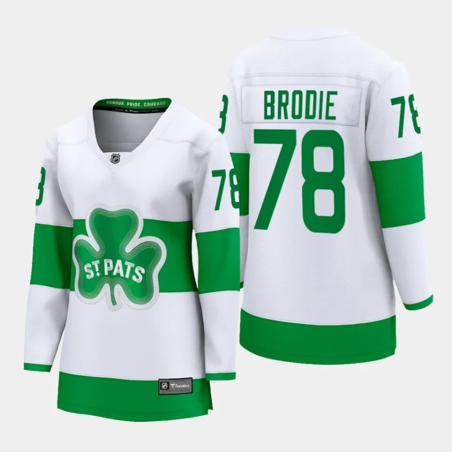 women maple leafs t.j. brodie white 2024 st. patricks alternate premier breakaway player jersey