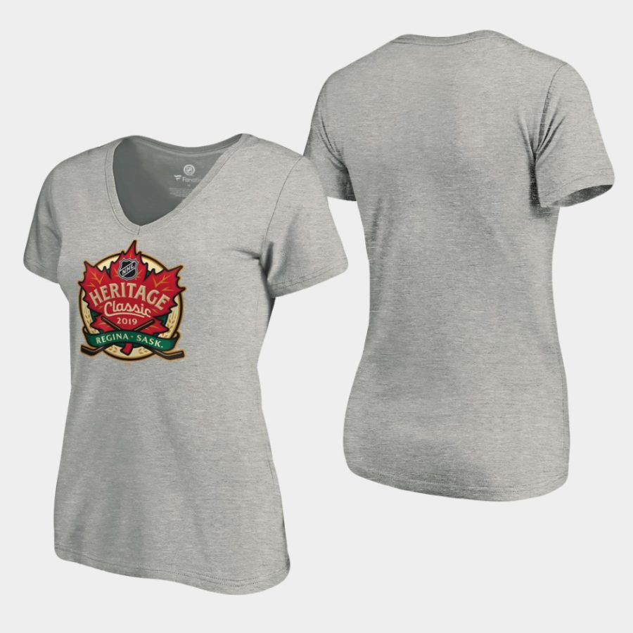 women nhl heather gray 2019 heritage classic event v neck t shirt