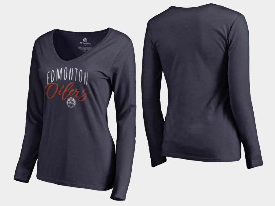 women oilers navy graceful long sleeve v neck t shirt