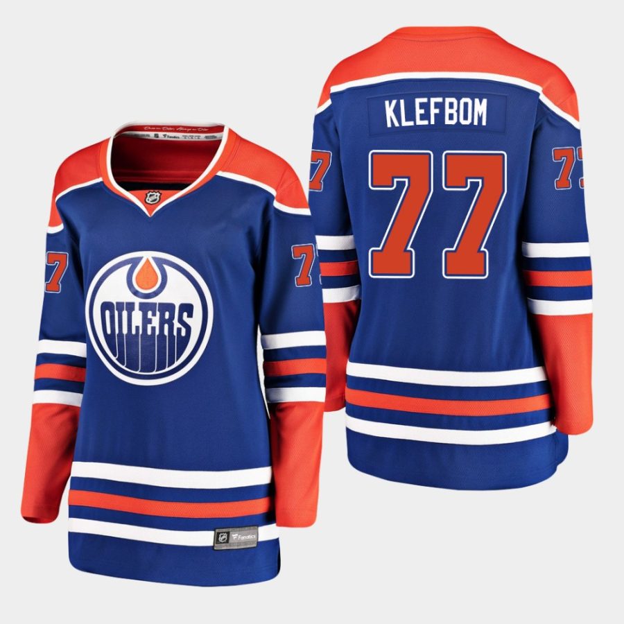 women oilers oscar klefbom royal alternate breakaway player jersey