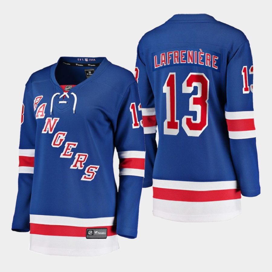 women rangers alexis lafreniere blue 2020 21 home breakaway player jersey