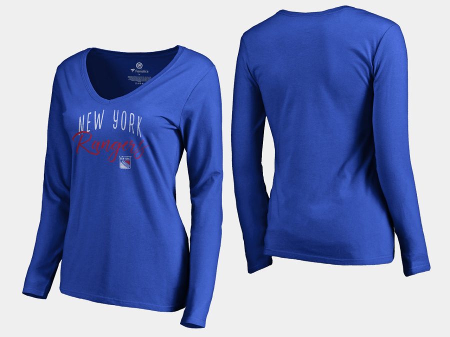 women rangers blue graceful long sleeve v neck t shirt