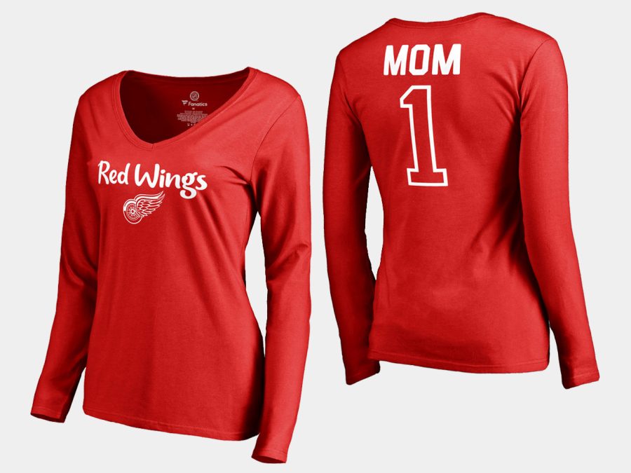 women red wings mothers day number 1 mom long sleeve t shirt