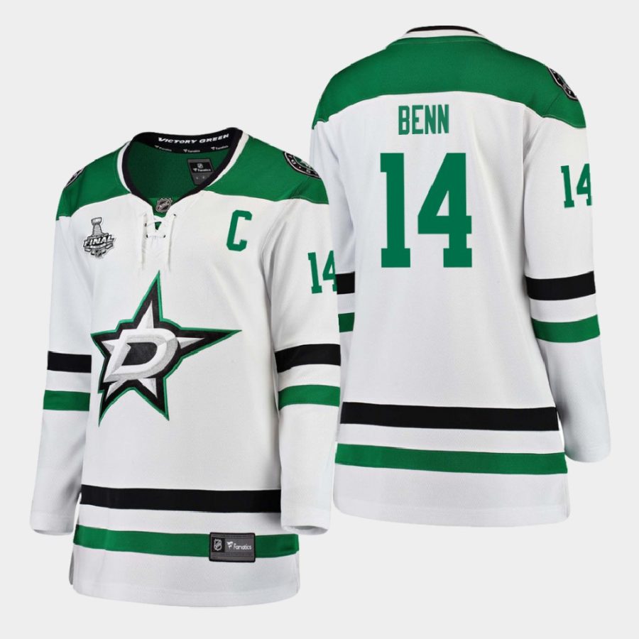 women stars jamie benn white 2020 stanley cup final away breakaway player jersey