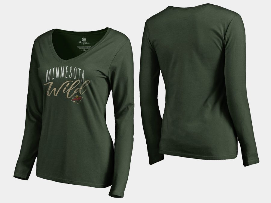 women wild green graceful long sleeve v neck t shirt