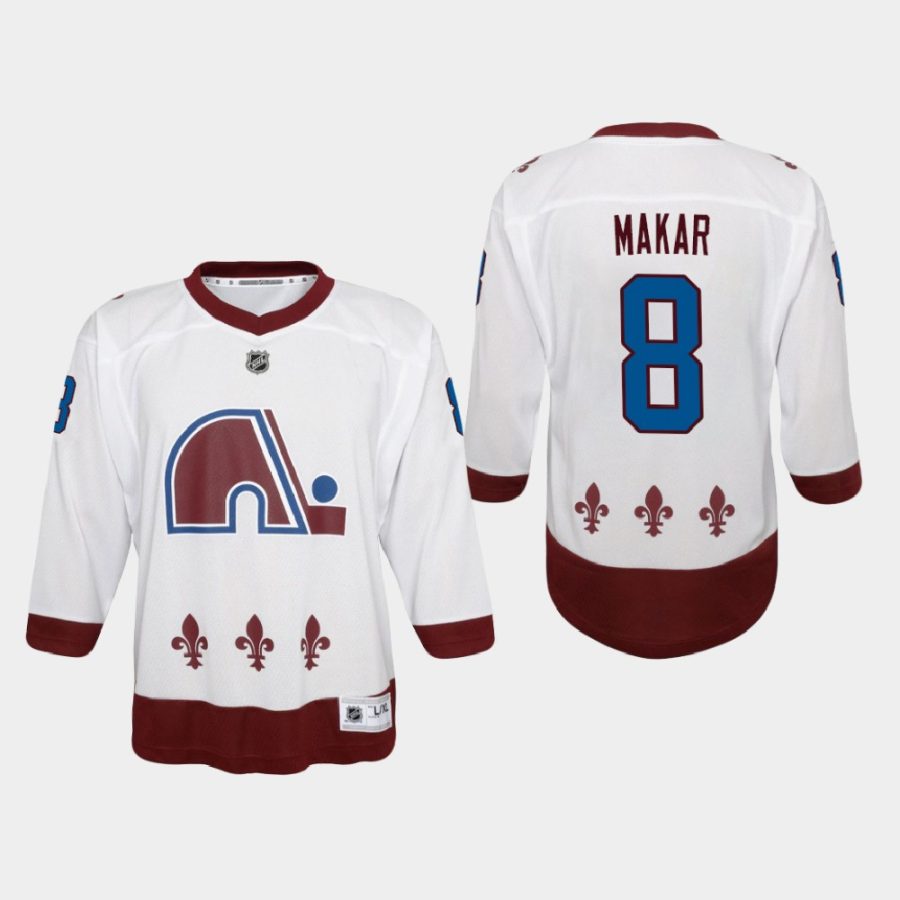 youth avalanche cale makar white 2020 21 reverse retro special edition replica jersey