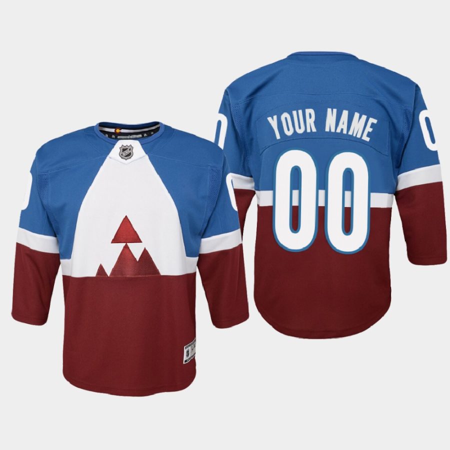 youth avalanche custom blue burgundy 2020 stadium series premier player jersey