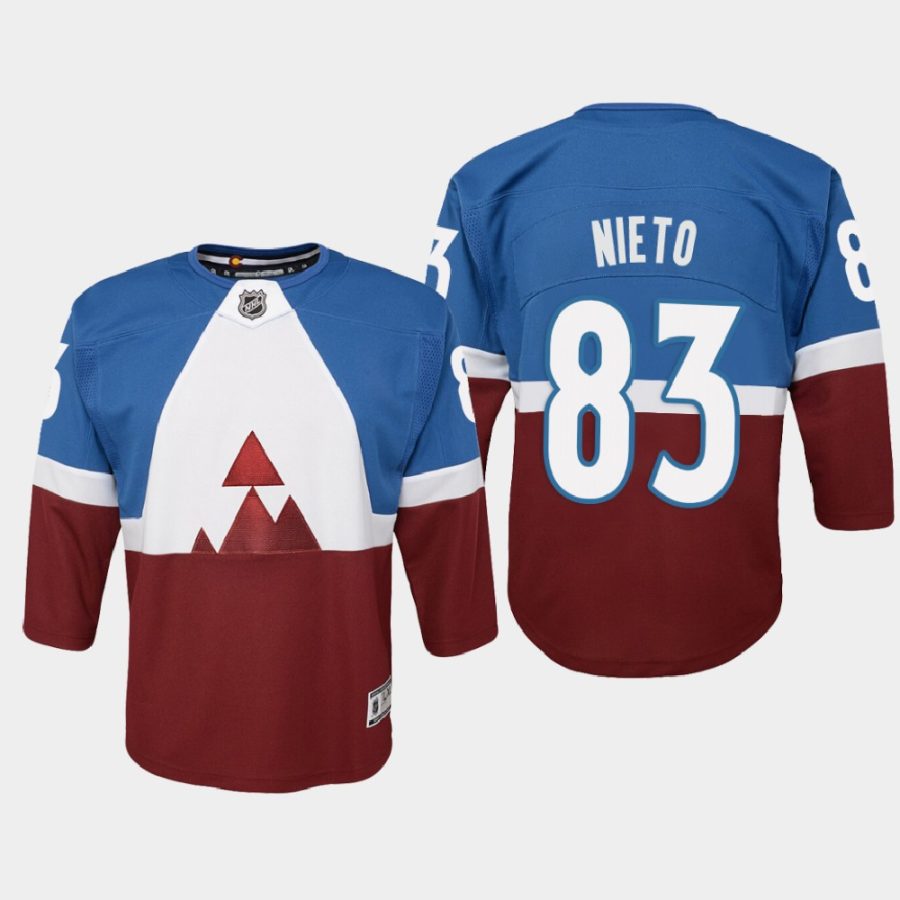 youth avalanche matt nieto blue burgundy 2020 stadium series premier player jersey