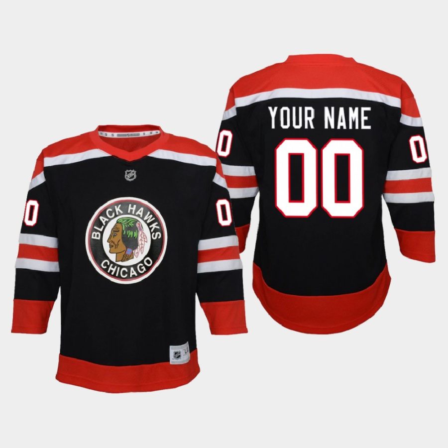 youth blackhawks custom black 2020 21 reverse retro special edition replica jersey