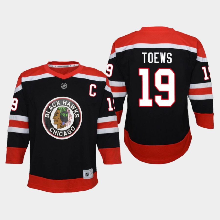 youth blackhawks jonathan toews black 2020 21 reverse retro special edition replica jersey