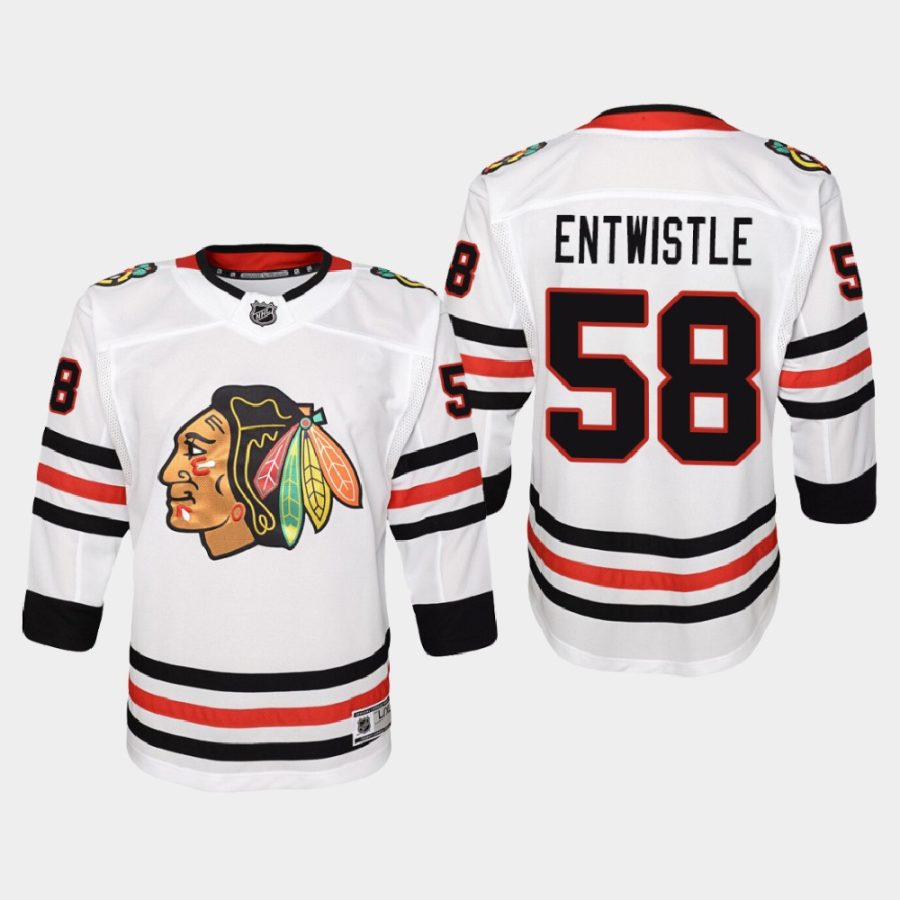 youth blackhawks mackenzie entwistle white 2021 away jersey