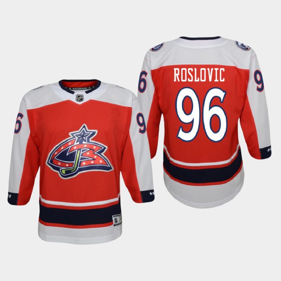 youth blue jackets jack roslovic red 2020 21 reverse retro replica jersey