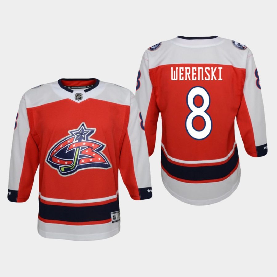 youth blue jackets zach werenski red 2020 21 reverse retro replica jersey