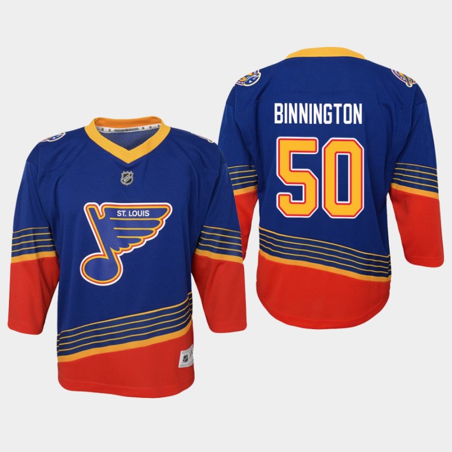 youth blues jordan binnington blue retro replica jersey