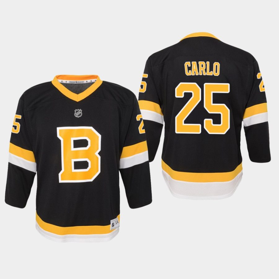 youth bruins brandon carlo black alternate replica jersey