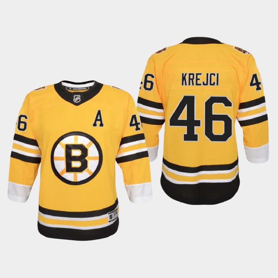 youth bruins david krejci gold 2020 21 reverse retro replica jersey