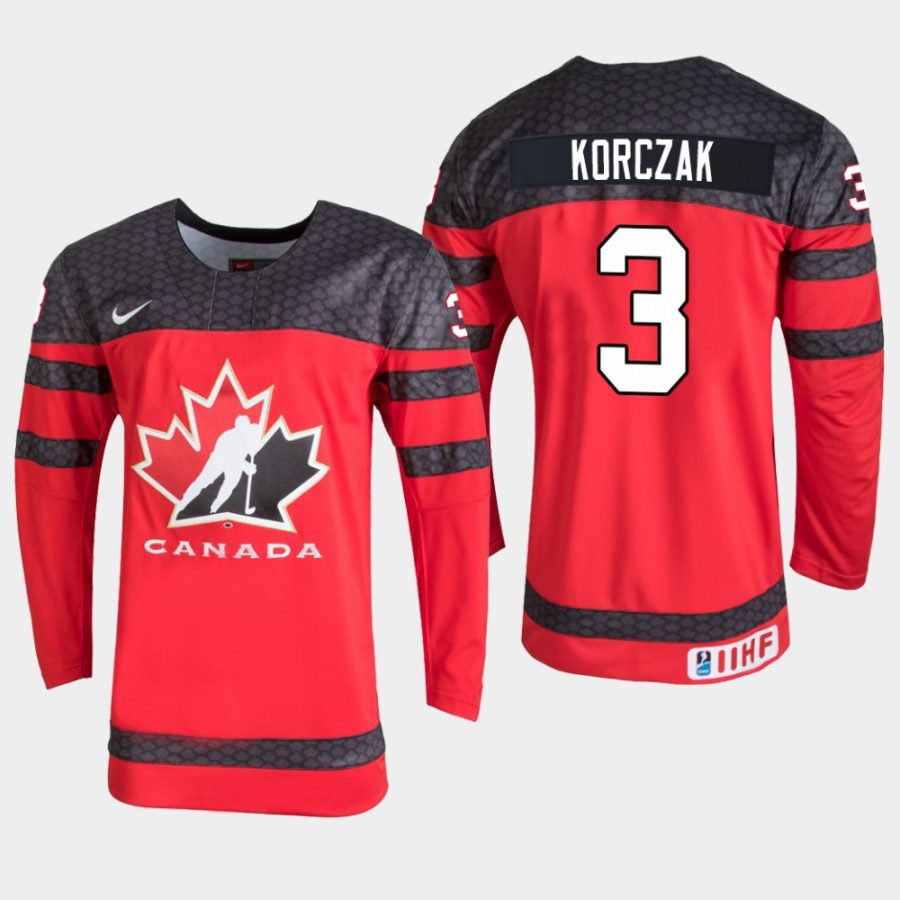 youth canada team kaedan korczak 2019 iihf world u18 championship red player jersey