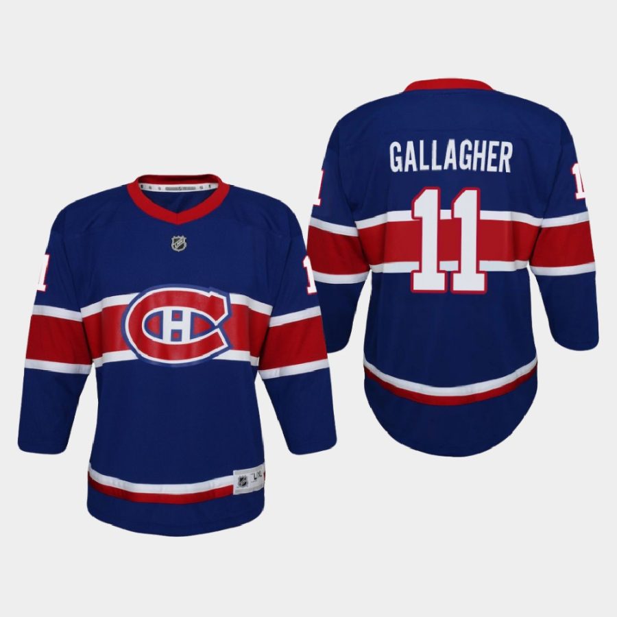 youth canadiens brendan gallagher royal 2020 21 reverse retro special edition replica jersey