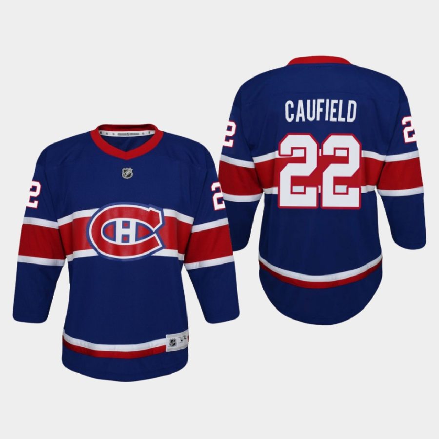 youth canadiens cole caufield blue 2021 reverse retro jersey