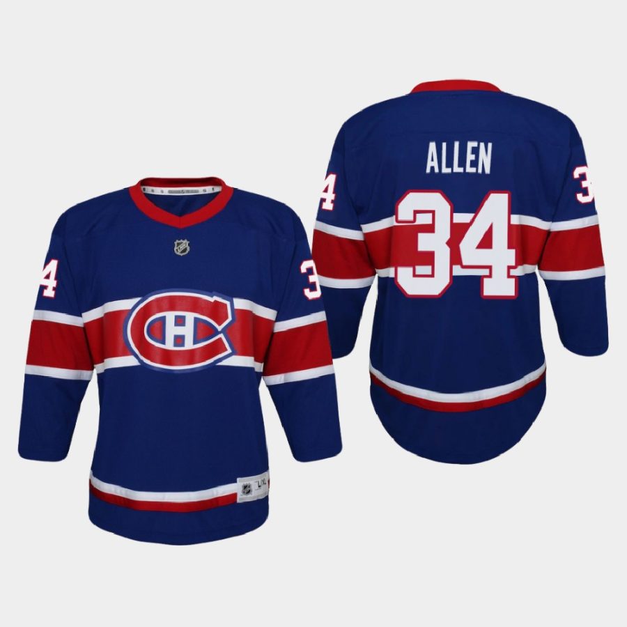 youth canadiens jake allen royal 2020 21 reverse retro special edition replica jersey