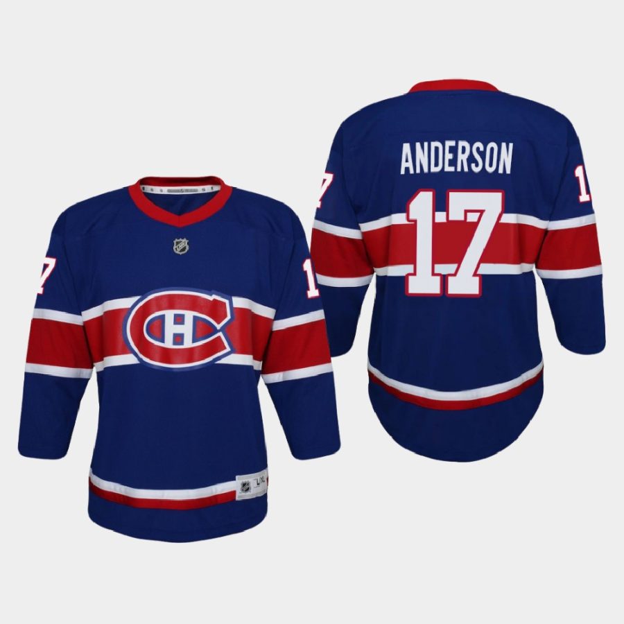 youth canadiens josh anderson royal 2020 21 reverse retro special edition replica jersey