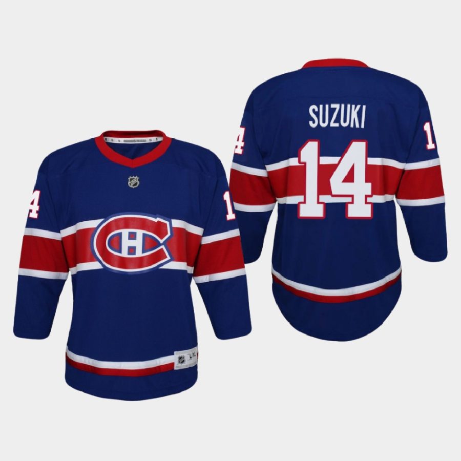 youth canadiens nick suzuki royal 2020 21 reverse retro special edition replica jersey